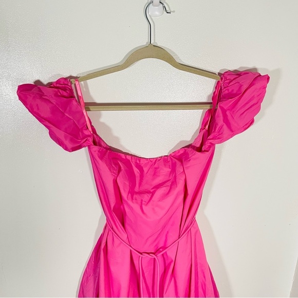 NEW STAUD Ash Bubble Hem Belted Mini Dress Pink - Picture 4 of 10